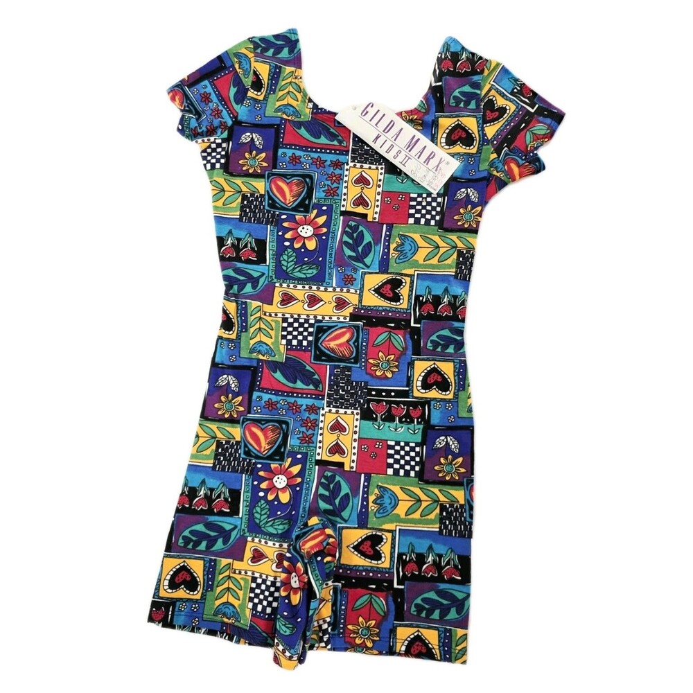 VTG Gilda Marx Kids II 80s Patchwork Cotton Unitard Biketard Dance Size M (8/10) - Picture 1 of 11